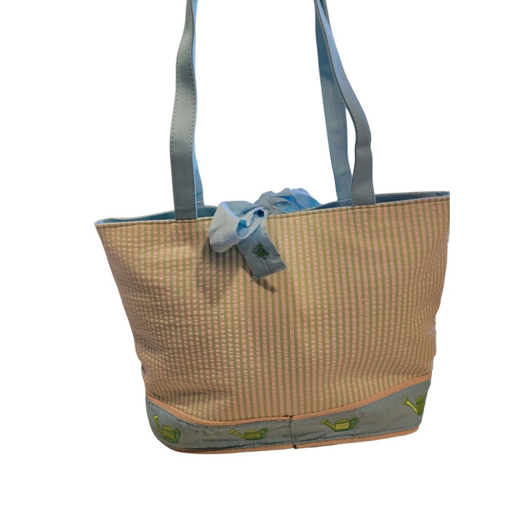 NWT Quaker Factory QVC Tote Bag Green Striped Watering Can Blue Purse READ